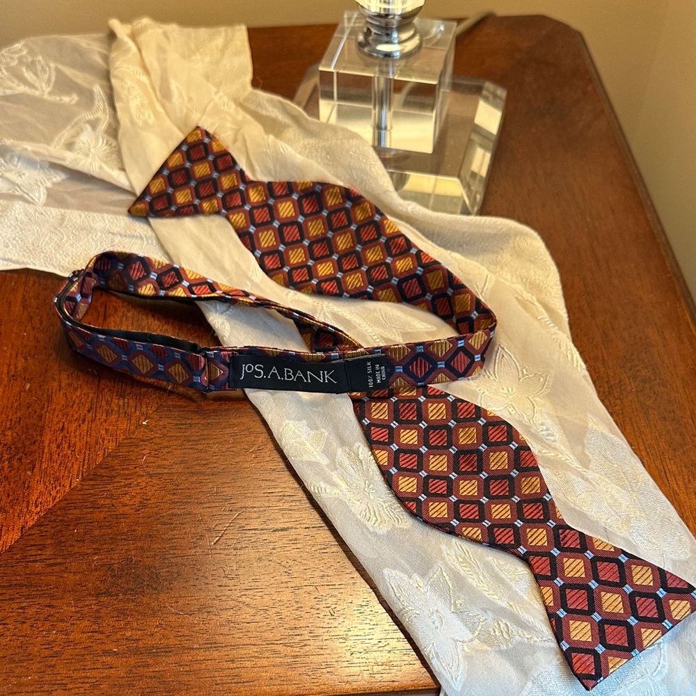 Jos. A. Bank Men's Silk Rust and Blue Patterned Bow Tie